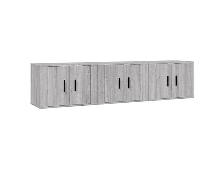 hliofuir TV-Wandschrank 3er Set Hängeboard Grau Sonoma 57x34,5x40 cm Platzsparende TV-Hängeschränke fürs Wohnzimmer. Viel Stauraum hinter klappbaren Türen für Mediaplayer und Deko.