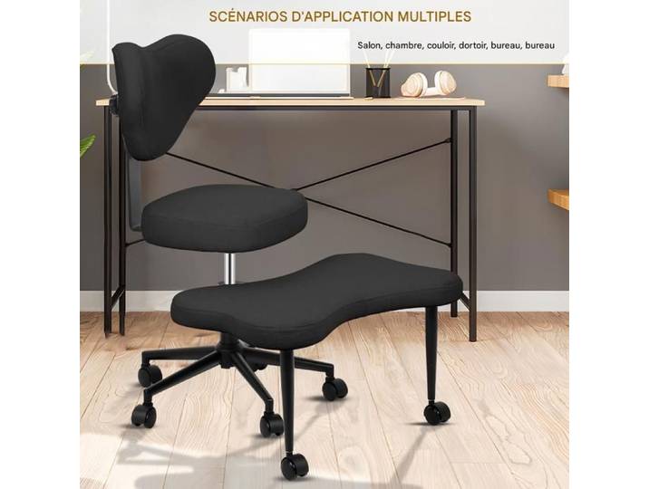 Chaise à Genoux Ergonomique avec Dossier - Siège Assis-Genoux Réglable Posture Droite & Confortable - Noir