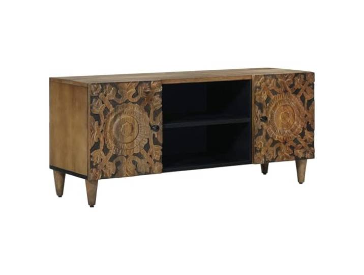 Makastle TV-Schrank aus Massivholz Mango, Braun, 105 x 33,5 x 46 cm, mit Einlegeböden