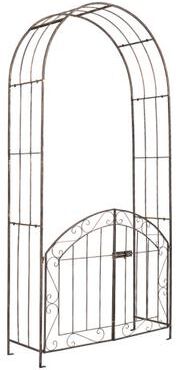 Costway Heavy-Duty Metal Garden Arch with Gate and Safety Latch-Bronze