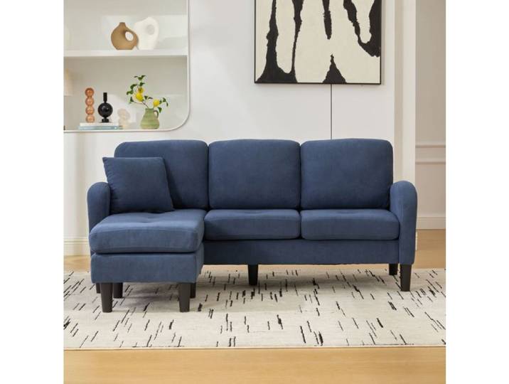 Canapé d angle - SENVIRO - 3 places modulaire avec méridienne 166x118x77 cm bleu
