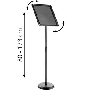 Böttcher-AG Infoständer aus Aluminium, schwarz, A4, 80-123 cm höhenverstellbar, Hoch- oder Querformat