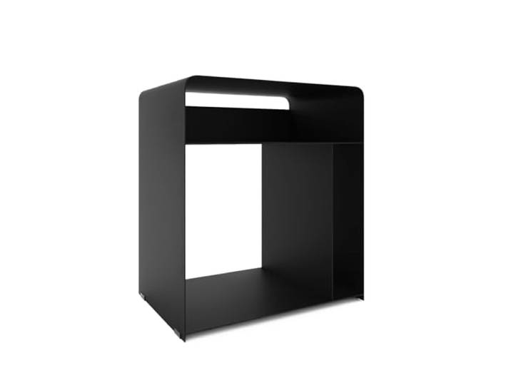 HEVVA Nachttisch - ELY - Freistehend (Seitenfach rechts, Schwarz) Design-Nachtschrank, Metall-Nachttisch, Ablagetisch Schlafzimmer, Nachtkonsole, Freistehender Nachttisch, Nachtkommode