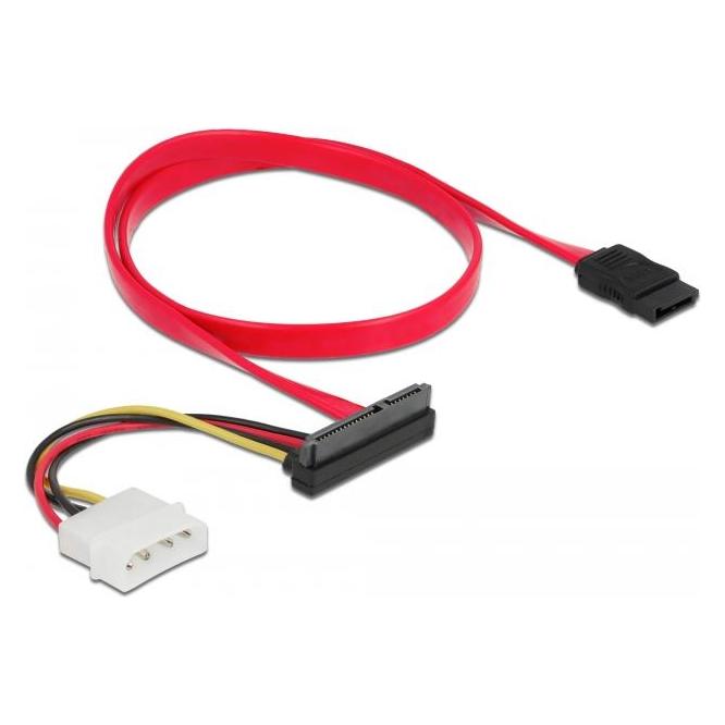 Delock Kabel SATA 6 Gb/s 7 Pin Buchse + Molex 4 Pin Strom Stecker > SATA 22 Pin Buchse oben gewinkelt 50 cm (50 cm, 4 pin Molex, SATA) (86078)