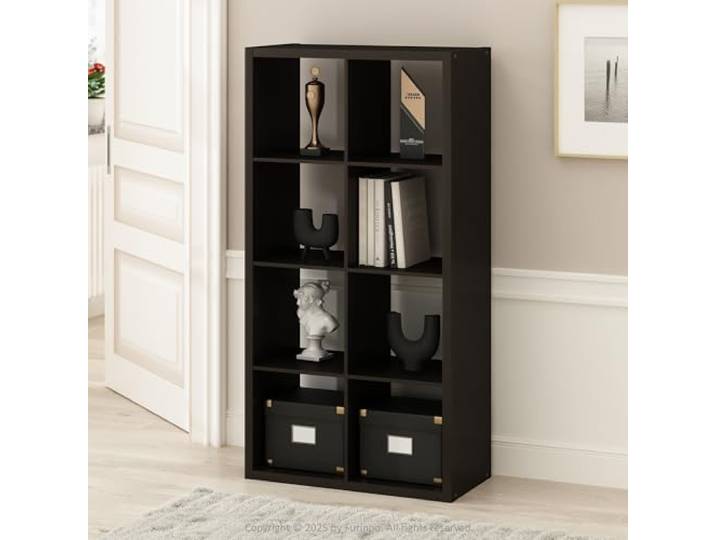 Furinno Simple Würfel-Aufbewahrungsorganizer, 8-Würfel-Display-Regal, Regal mit offener Rückseite, Aufbewahrungsregal, extra Dicker Rahmen, für Organisation und Aufbewahrung, Wohnzimmer, Dunkle Eiche