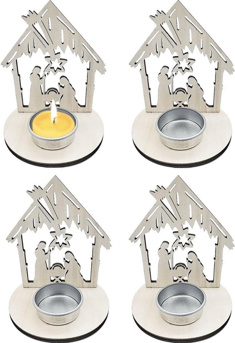 Set van 4 houten advent kandelaars voor kerstdecoratie