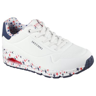 Sneaker SKECHERS "UNO-FREE STRYDE", Damen, Gr. 37, Textil, bunt (weiß kombiniert), Lederimitat, kontrastfarbene Details, Schuhe Sneaker, Schnürschuh, Freizeitschuh mit Sternenaufruck auf der Sohle