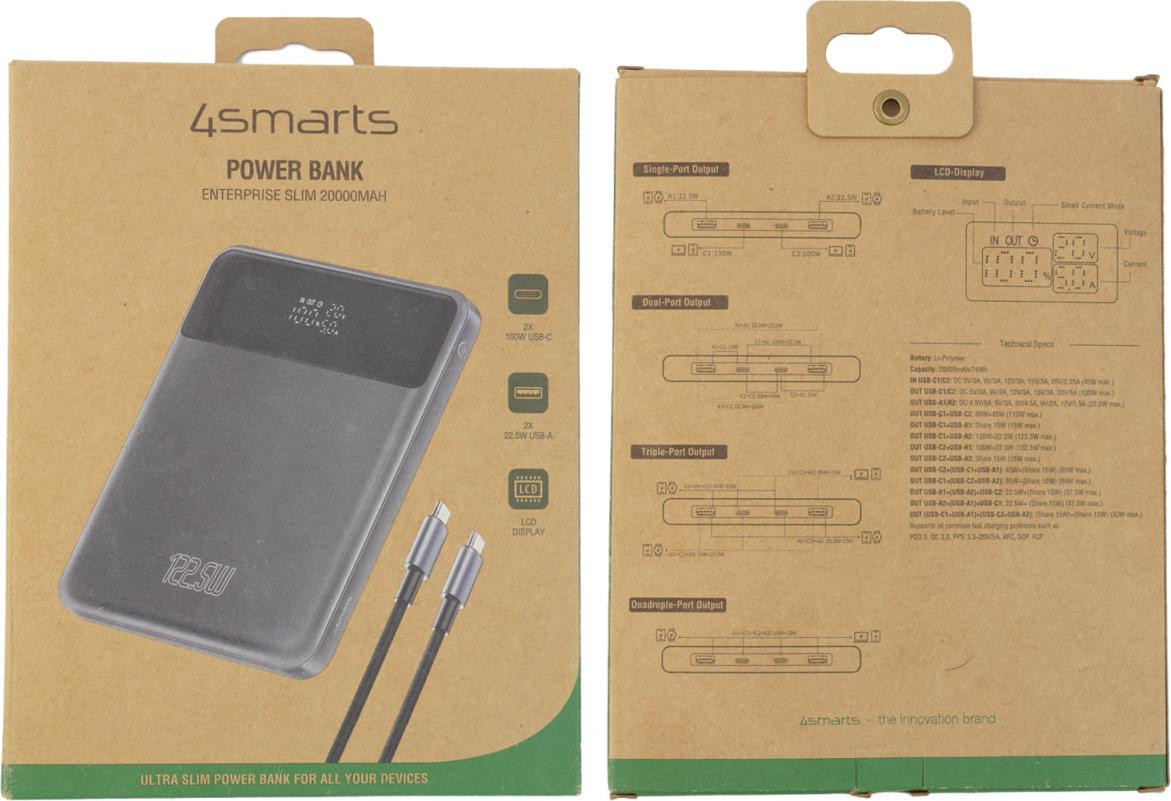 4smarts Powerbank Enterprise Slim, 20000mAh, 122,5W, spacegrijs