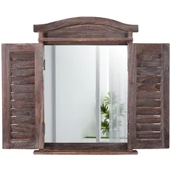 Wandspiegel Spiegelfenster mit Fensterläden 53x42x5cm ~ braun shabby