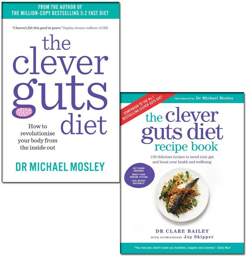 Short Books Clever Guts Diet 2 Book Collection Set - Michael Mosley & Clare Bailey - Paperback - Gut Health Guide + 150 Recipes - Adult Diet & Nutrition Books