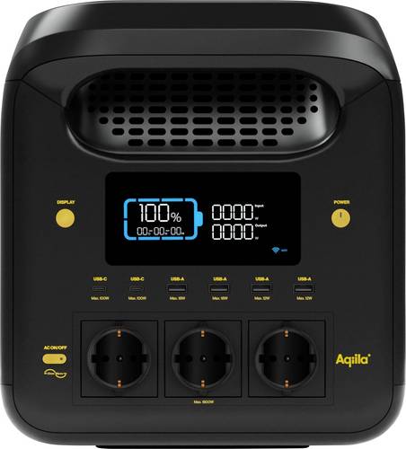 Aqiila S1800V2 Powerstation 24Ah LiFePO 4 Schwarz, Gelb Statusanzeige, LED Taschenlampe