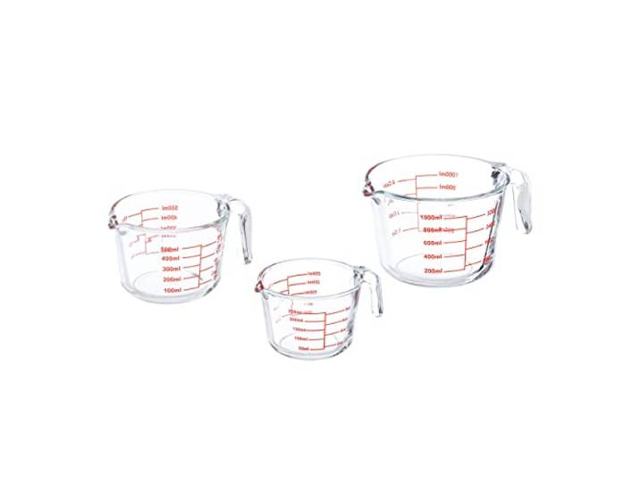 Relaxdays Lot de 3 Verres mesureurs\, Carafe graduée 250 ML\, 500 ML\, 1 L\, résistant Chaleur et Micro-Ondes\, Transparent