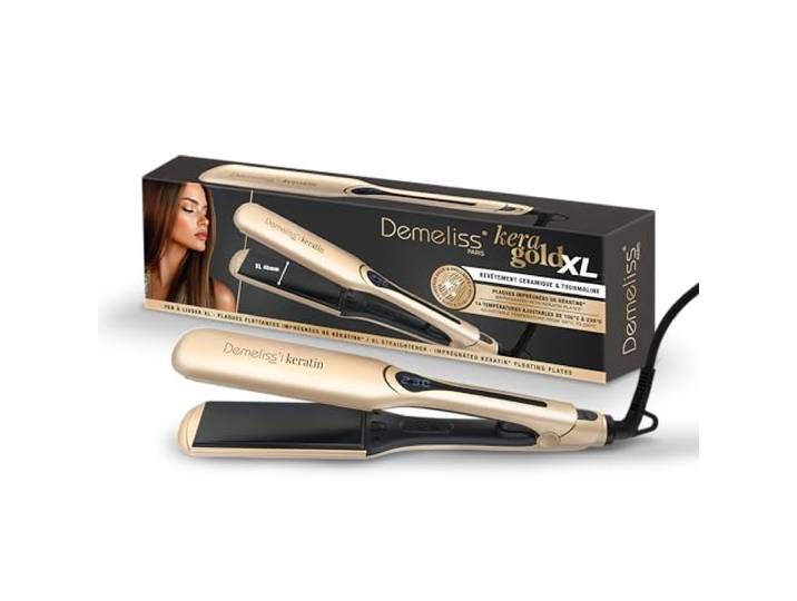 Demeliss Saint Algue Kera-GOLD XL stijltang, brede keratine-platen, 14 temperaturen, digitaal display, 360° draaibare kabel, professioneel gladmaken, geschikt voor alle haaren, digitaal display