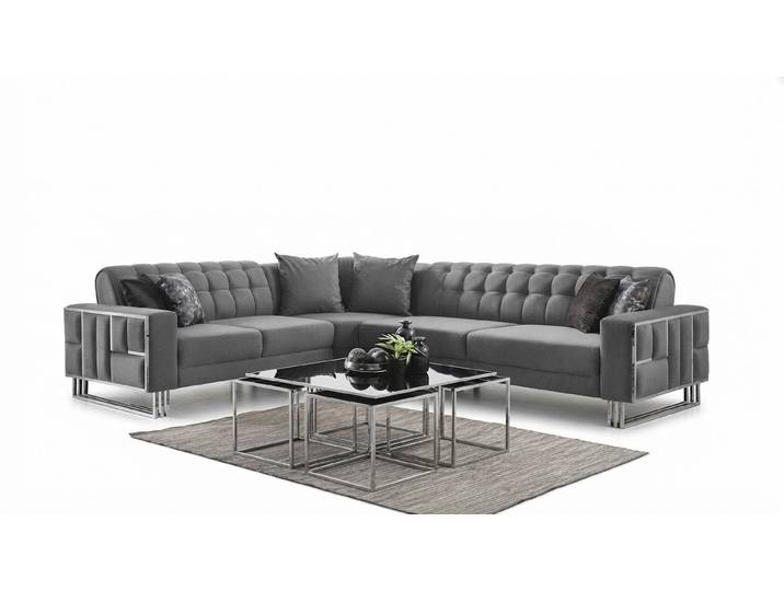 Xlmoebel Ecksofa Luxus Textil Couch mit Metall Elementen und eleganter Garnitur, Ecksofa 1 Teile, Made in Europa