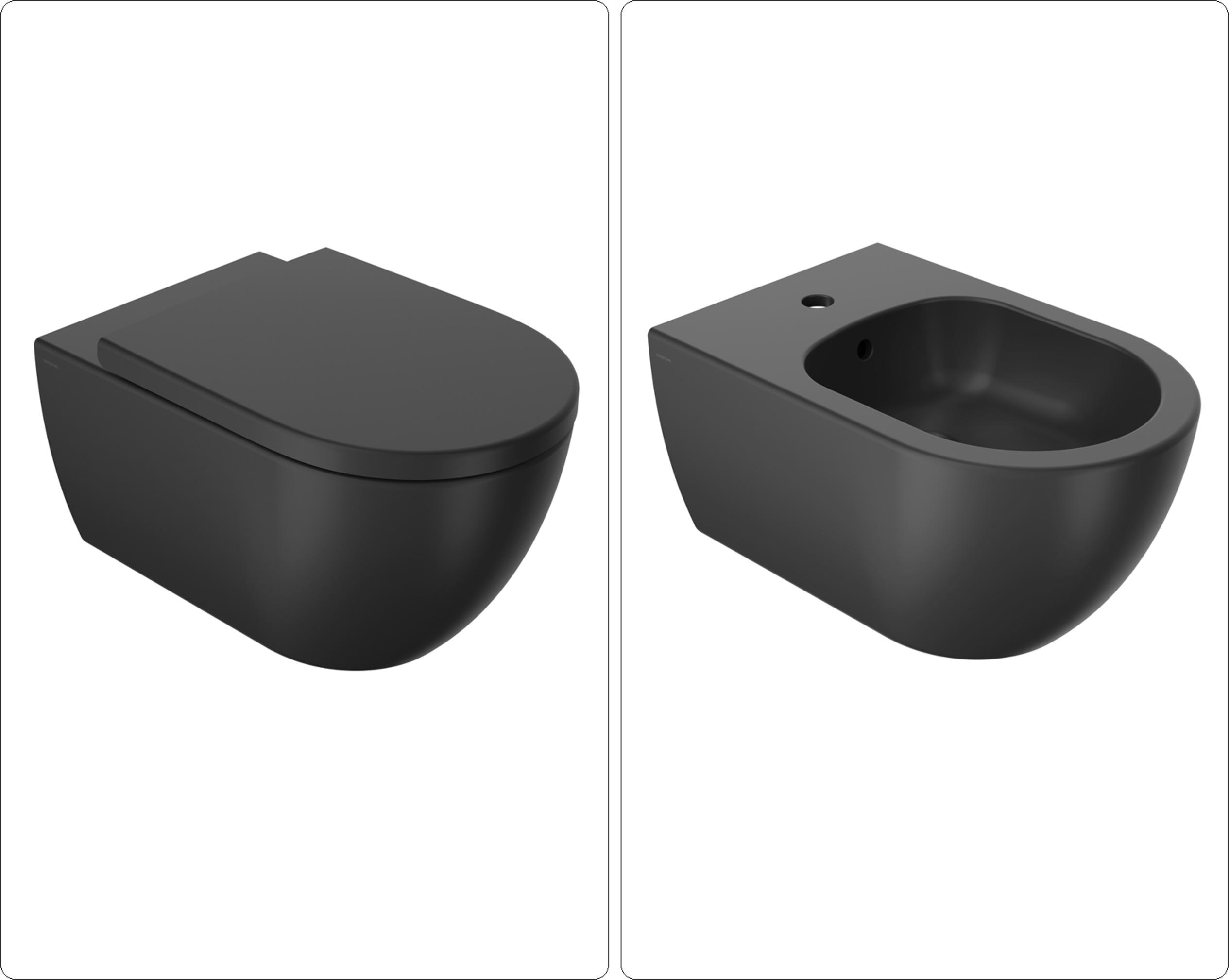 SANYCCES ARC Wand WC mit SoftClose WC-Sitz und Wand Bidet, schwarz matt