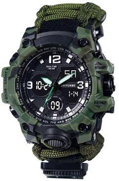 Multisell Products Hub Survival Compass Watch With Flint Whistle And Rope Outdoor Multi Tool Watch camouflage Green