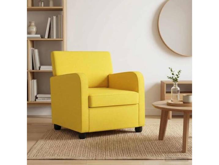 Sessel Helles Gelb Stoff 100 % Polyester, Holz- und Metallrahmen, Schaumstoffpolsterung, Kunststofffüße, Wohn- und Schlafzimmer