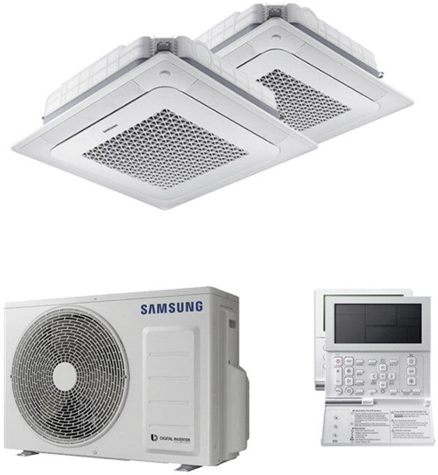 Samsung Condizionatore Climatizzatore Dual Split Inverter Windfree a Cassetta 4 Vie Mini R-32 9000+9000 Con AJ040TXJ2KG/EU
