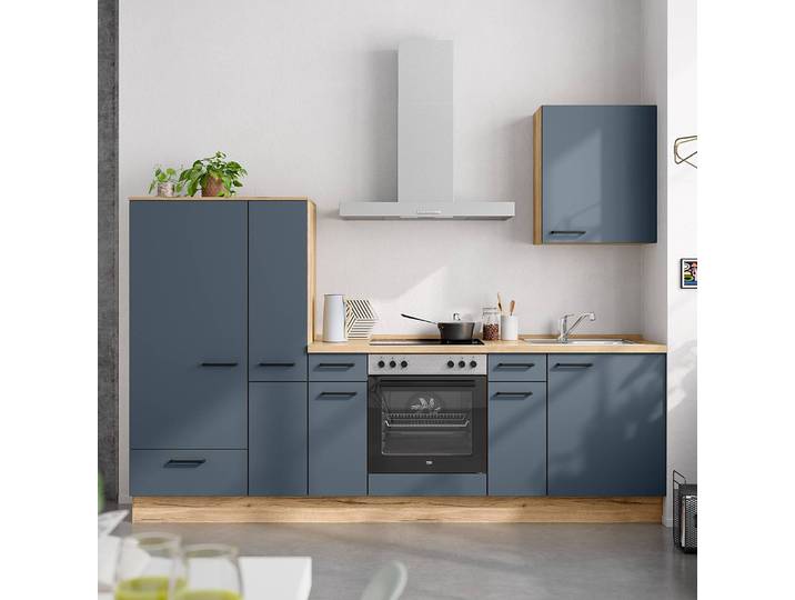 Küchenzeile Low-Line Easytouch Kombi A 270cm Ausrichtung links Blau/Dunkelblau ohne Elektrogeräte