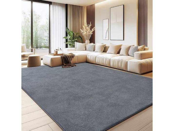 Grand Tapis Salon 200×300Cm Gris Poils Longs Ultra Doux Moelleux Lavable Antidérapant Pour Chambre