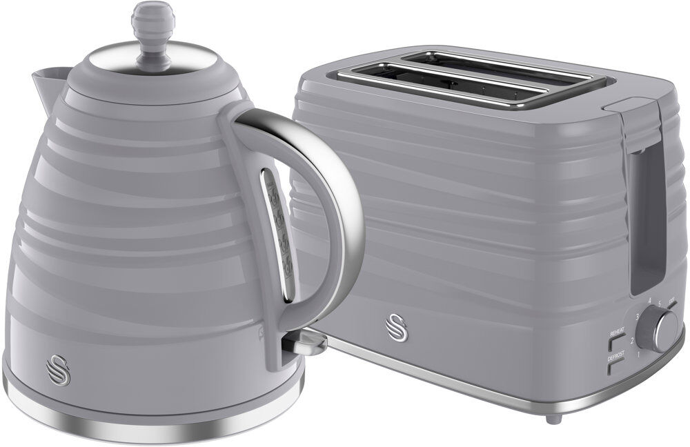 Swan Symphony Kitchen Set, 1.7L Fast Boil Kettle & 2 Slice Toaster Grey