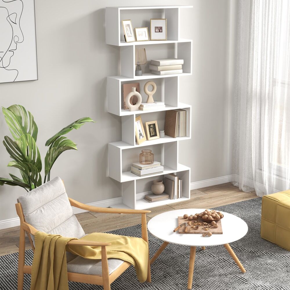 Homcom Bibliothèque étagère zig zag 80l x 23l x 192h cm Blanc 80x192x23cm