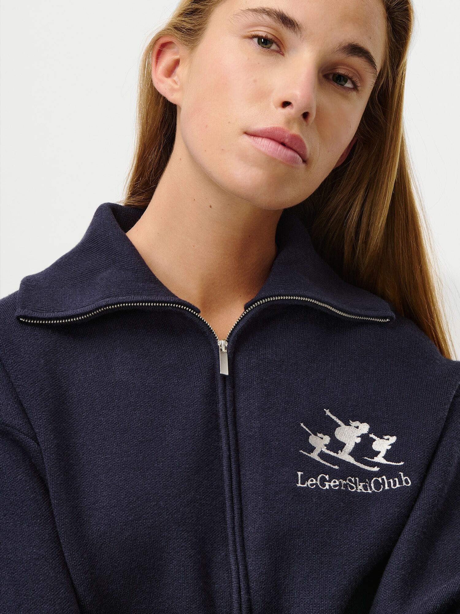 Strickjacke LEGER "Jaden, LeGer by Lena Gercke", Damen, Gr. 34, blau (dunkelblau), Strick, Obermaterial: 48% Viskose, 26% Polyamid, 26% Polyester, kurz, Strickjacken Strickjacke, kurze Form, 2-Wege-Reißverschluss