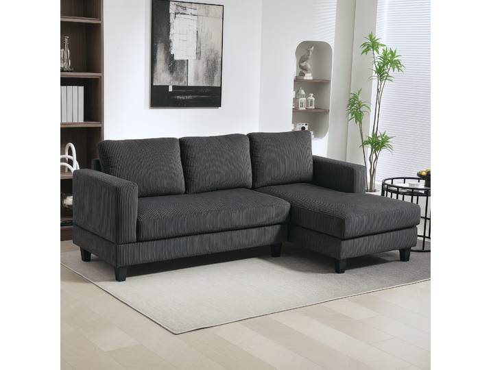 HOMCOM Canapé d'Angle 3 Places Velours Gris Foncé 214cm