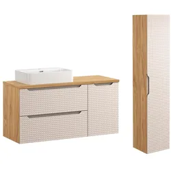 BADMÖBEL 120cm Mallory 2er-Set Beige und Holz