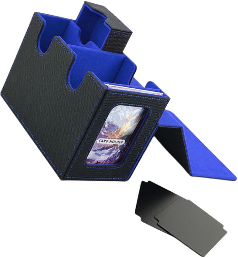 INF Premium PU-Aufbewahrungsbox kompatibel mit MTG Commander – 160+ doppelt gesleevte Karten, Magnetverschluss, Koreanisches Blau+Schwarz