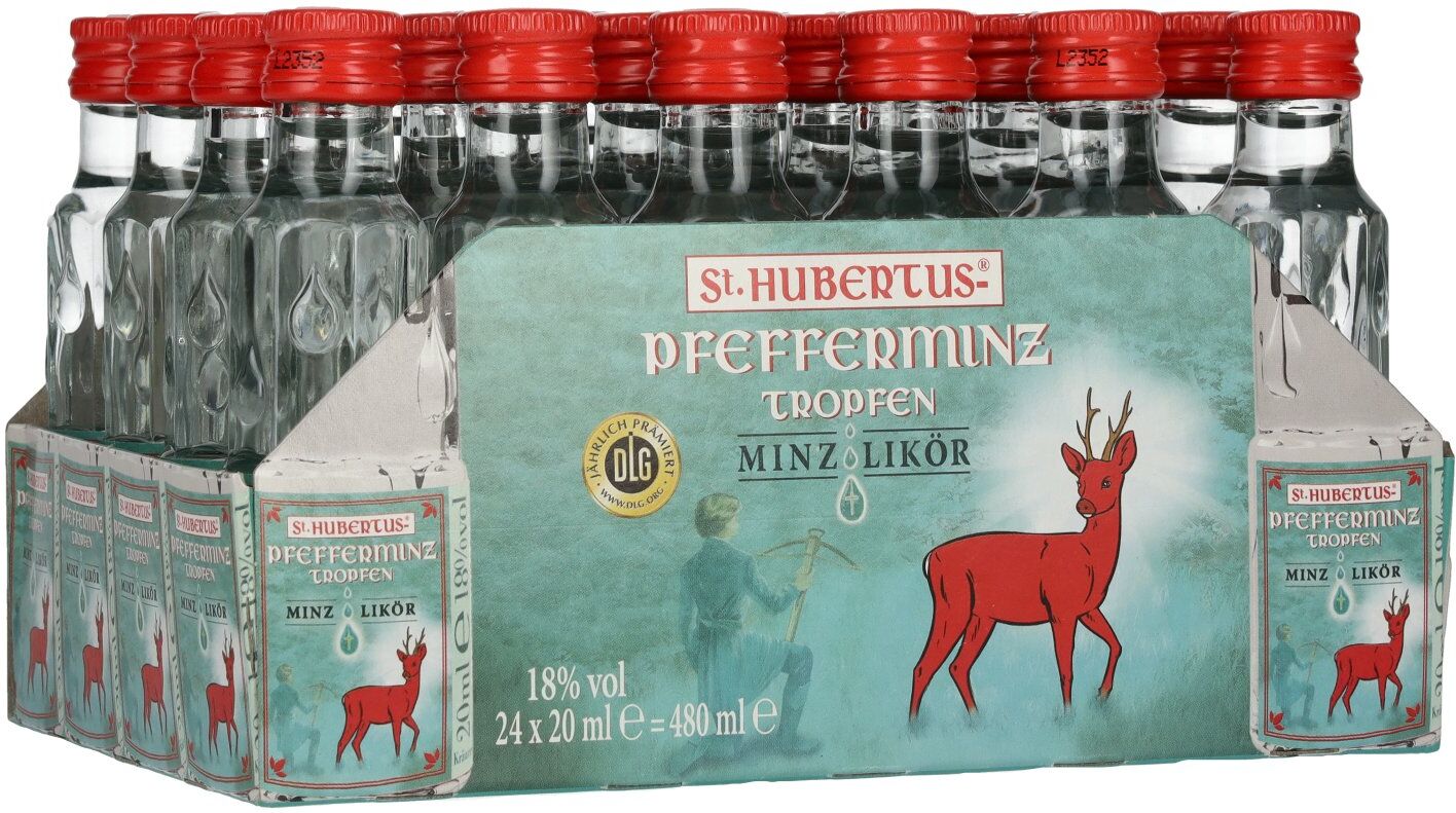 St. Hubertus Likör St. Hubertus PFEFFERMINZ Tropfen Minz-Likör 18% Vol. 24x0,02l