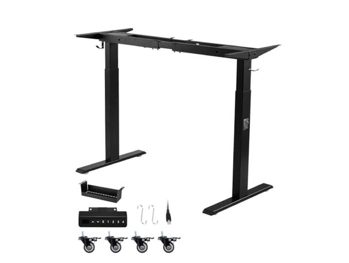 VEVOR Pied Bureau Assis Debout Double Moteur\, Cadre Bureau Assis Debout Électrique Réglable en Hauteur 70-117 cm pour Poste de Travail et Maison\, avec 4 Mémoires\, Longueur Extensible 104-160 cm\, Noir
