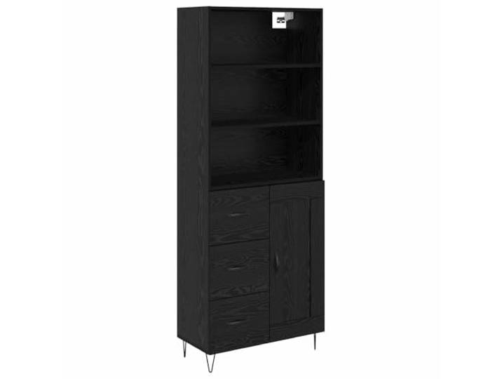 HGFDVCMR Highboard 2-TLG Schwarz Eichen-Optik 69,5x32,5x180 cm Flexibles 2-teiliges Set mit 3 Schubladen und Tür. Metallbeine im Industrie-Look bieten Platz für Geschirr im Esszimmer.