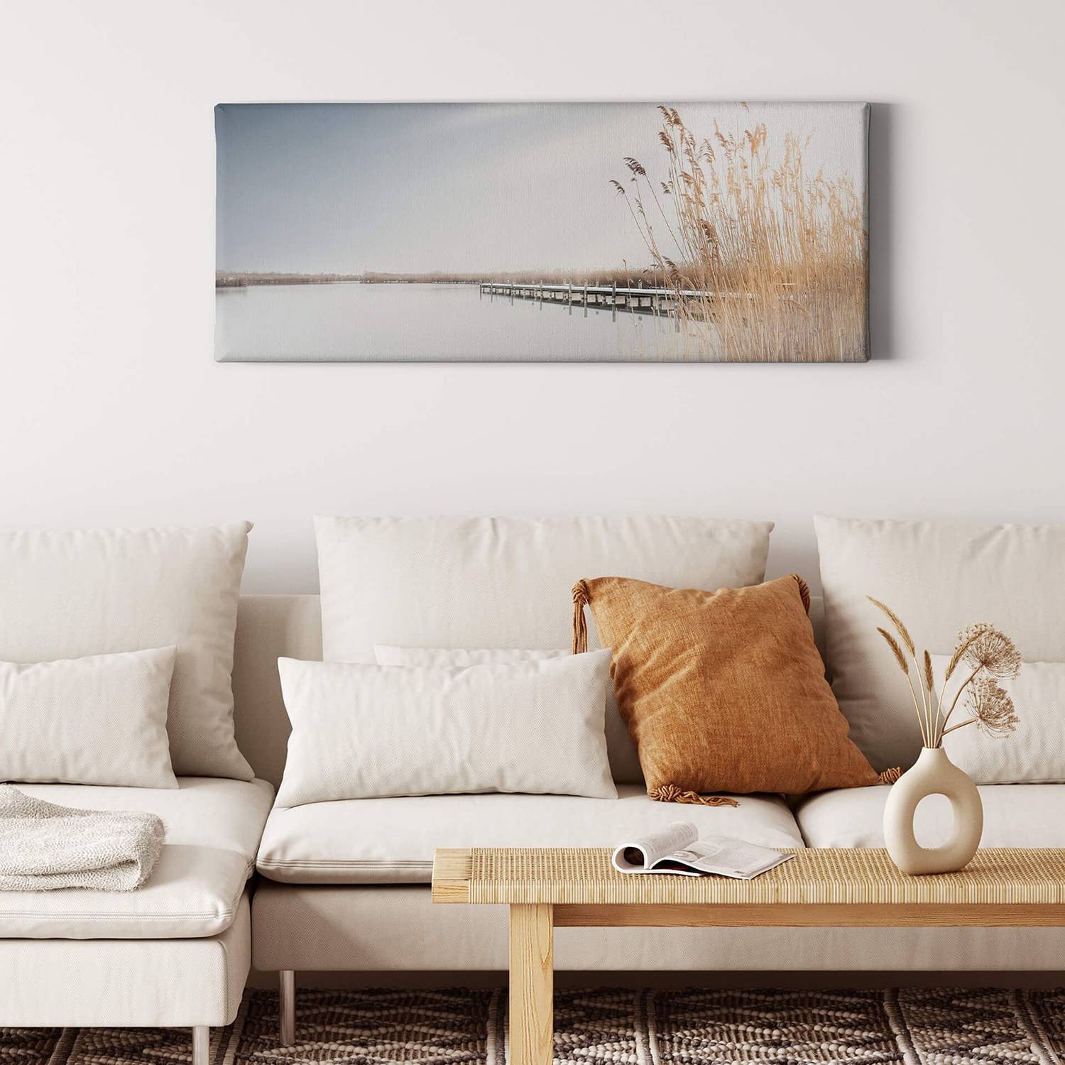 home24 Reeds On The Lake abstracte wanddecoratie blauw, 100 x 40 cm