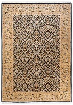 Overton Handknotted Wool Traditional Oriental Black Area Rug - 6' x 9'