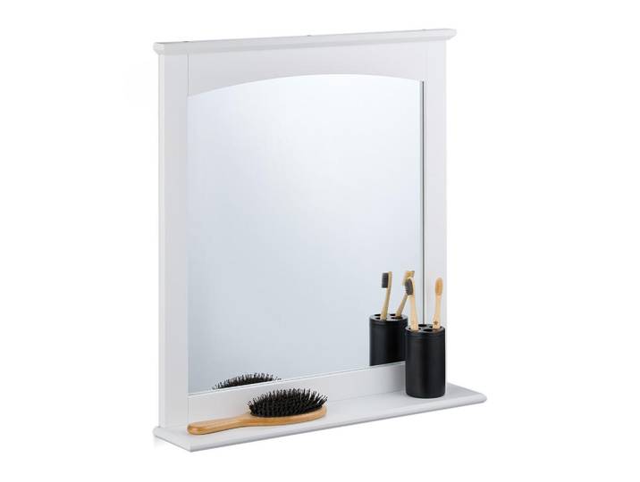 Relaxdays Spiegel Weiß mit Ablage MDF 60x55 cm, Glas, 55x60x11 cm, Badezimmer, Badezimmerspiegel, Badspiegel