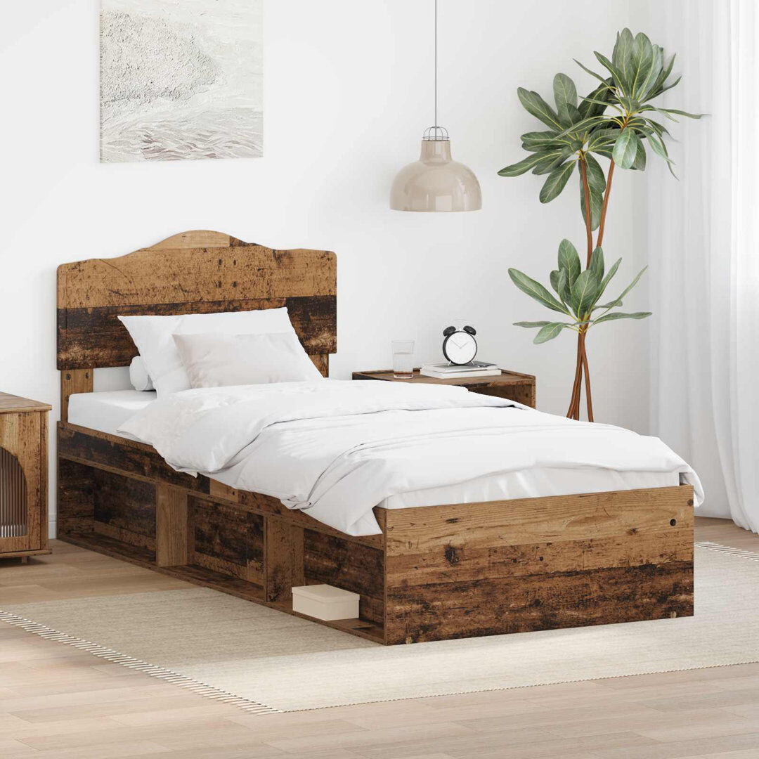 17 Stories Solid Wood Bed Frame Old Wood 100 x 200cm