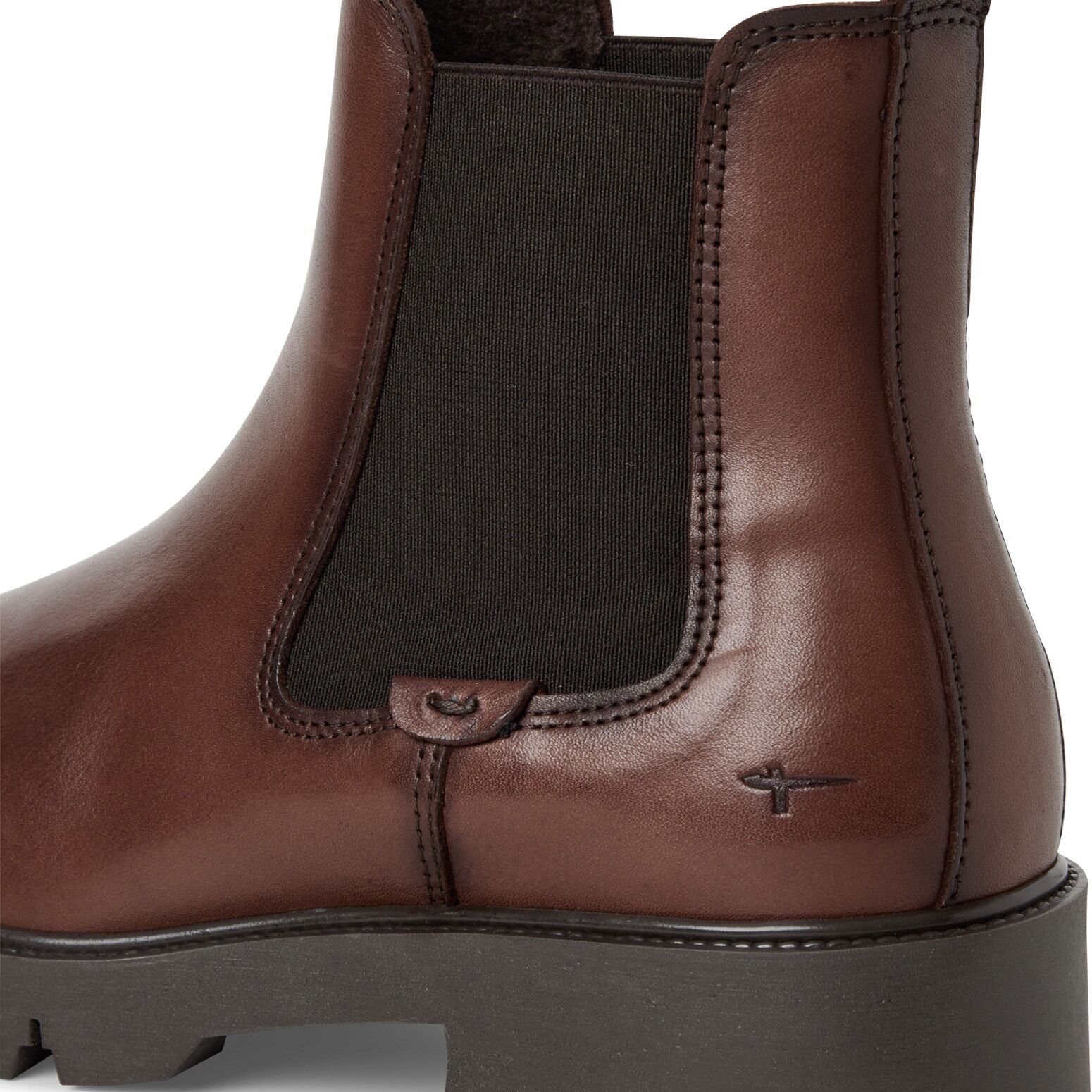 Chelseaboots TAMARIS, Damen, Gr. 36, Textil, braun (dunkelbraun), Leder, Schuhe Chelseaboots, Blockabsatz, Businessschuh, Herbstboots zum Schlupfen