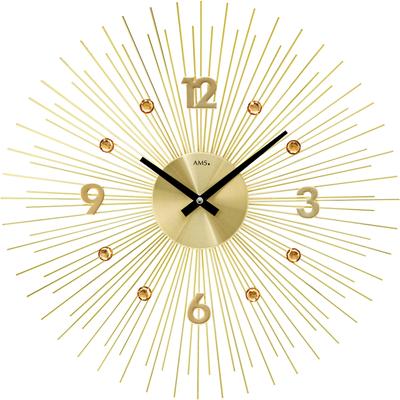 Wanduhr AMS "W9611", gold (goldfarben), Wanduhren, Ø 50cm, Wanduhr, Quarzuhr,Wohnzimmer,Esszimmer,Küche,Arbeitszimmer,Büro,Flur