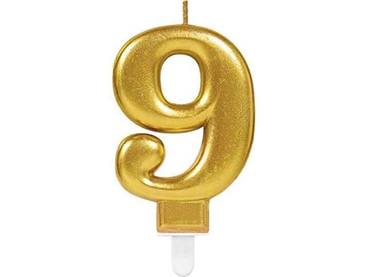 (PKT) volwassen metallic gouden kaars nummer 9