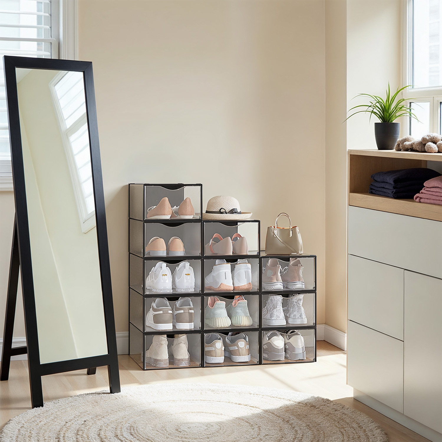 SONGMICS Schuhboxen, aus Kunststoff, mit Tür LSPB35312B01