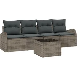 vidaXL 5-teiliges Garten Sofa Set mit Kissen Grau Poly Rattan