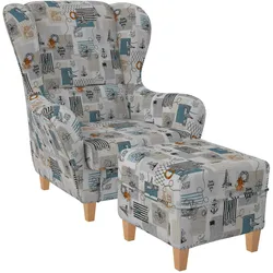 Supellex Sofia Ohrensessel mit Hocker   Design Patchwork Côte D'Azur