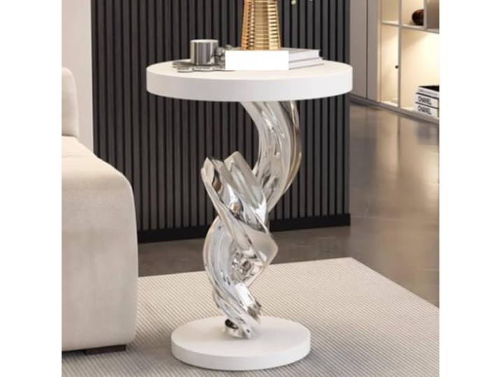 Moderner Runder Beistelltisch Vergoldetes Harz Spirale Wohnzimmer Deko Künstlerischer Beistelltisch mit goldener Spirale und weißer Platte für Sofa Bett Flur(B)