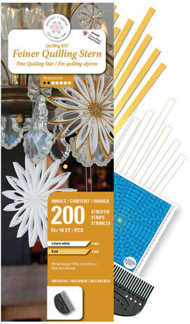 Feinkamm Quilling-Set Sterne, weiß-gold