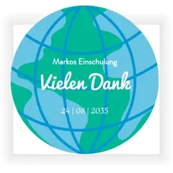 Dankeskarte Einschulung: Weltkugel mit Foto in Blau