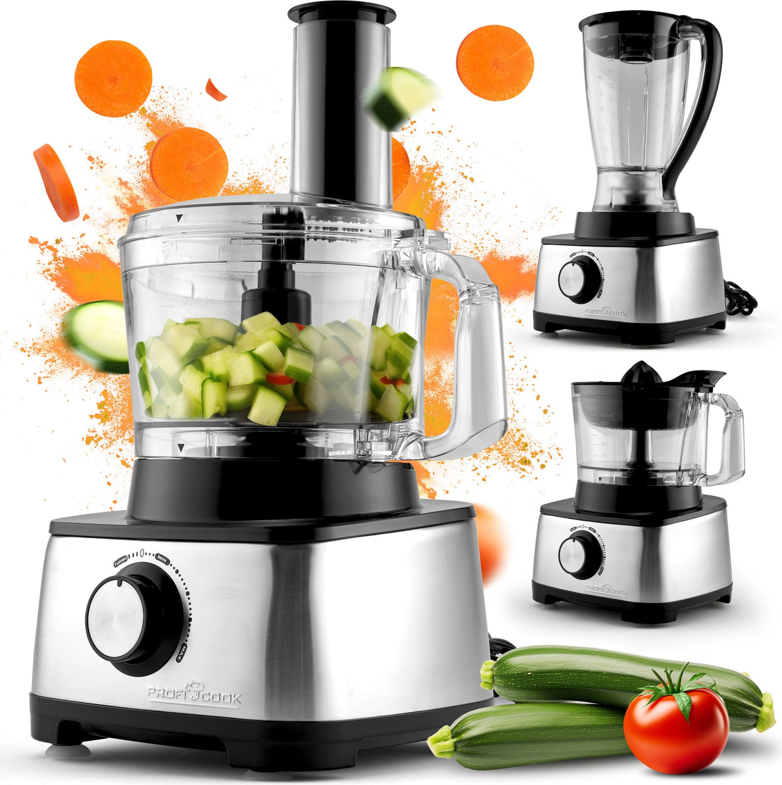 ProfiCook PC KM 1063 3-in-1 keukenmachine, mixer en sapcentrifuge met 1200 W en 11 accessoires