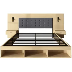 STILVORA Stauraumbett MDF helle Eiche 160x200 cm mit USB-/Typ-C-Ladestation