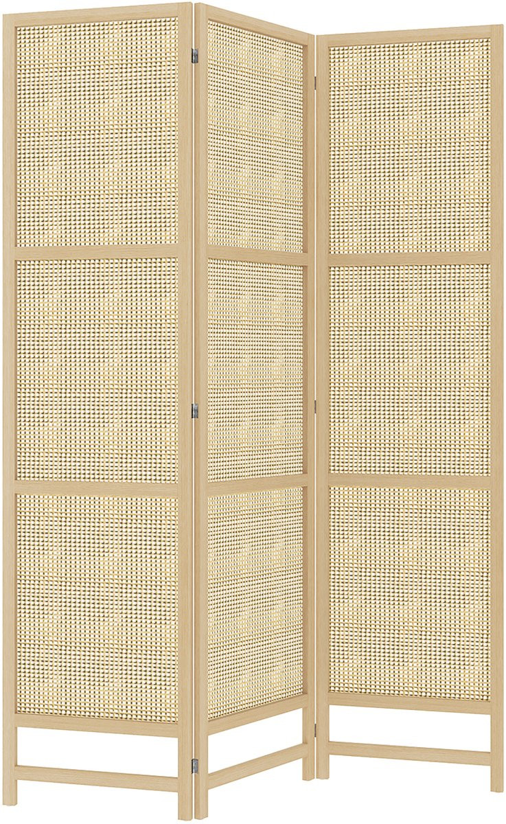 3-delig opvouwbaar kamerscherm met handgeweven design, 180 cm, naturel