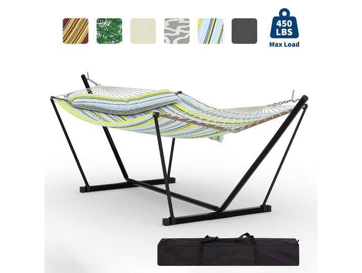Hamac d'extérieur 12FT pour 2 personnes avec support, hamac robuste avec sac de transport et coussin moelleux pour jardin, plage, intérieur et extérieur